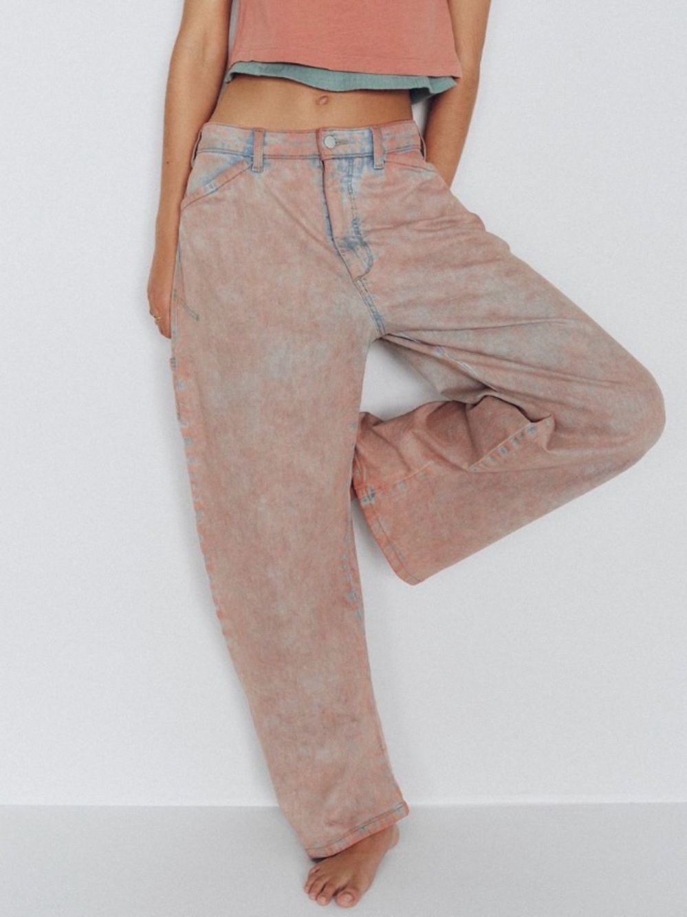 Pilcro Washed Pink Wide-Leg Jeans